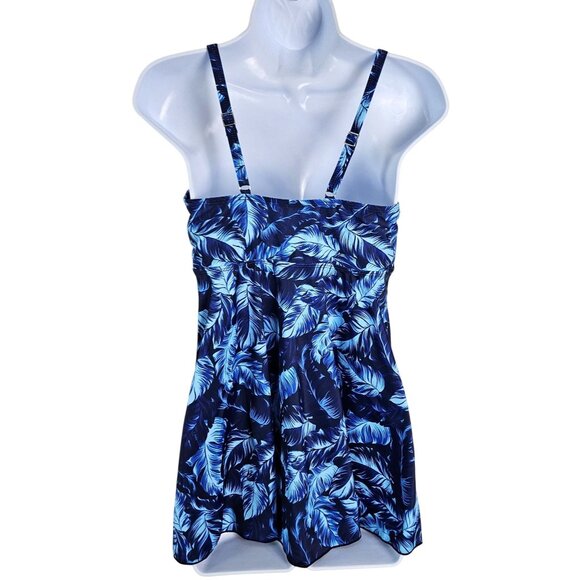 Women's Tropical Print Strap Swimsuit Dress Boxer Shorts Set XL Blue Beach Pool - Picture 3 of 9